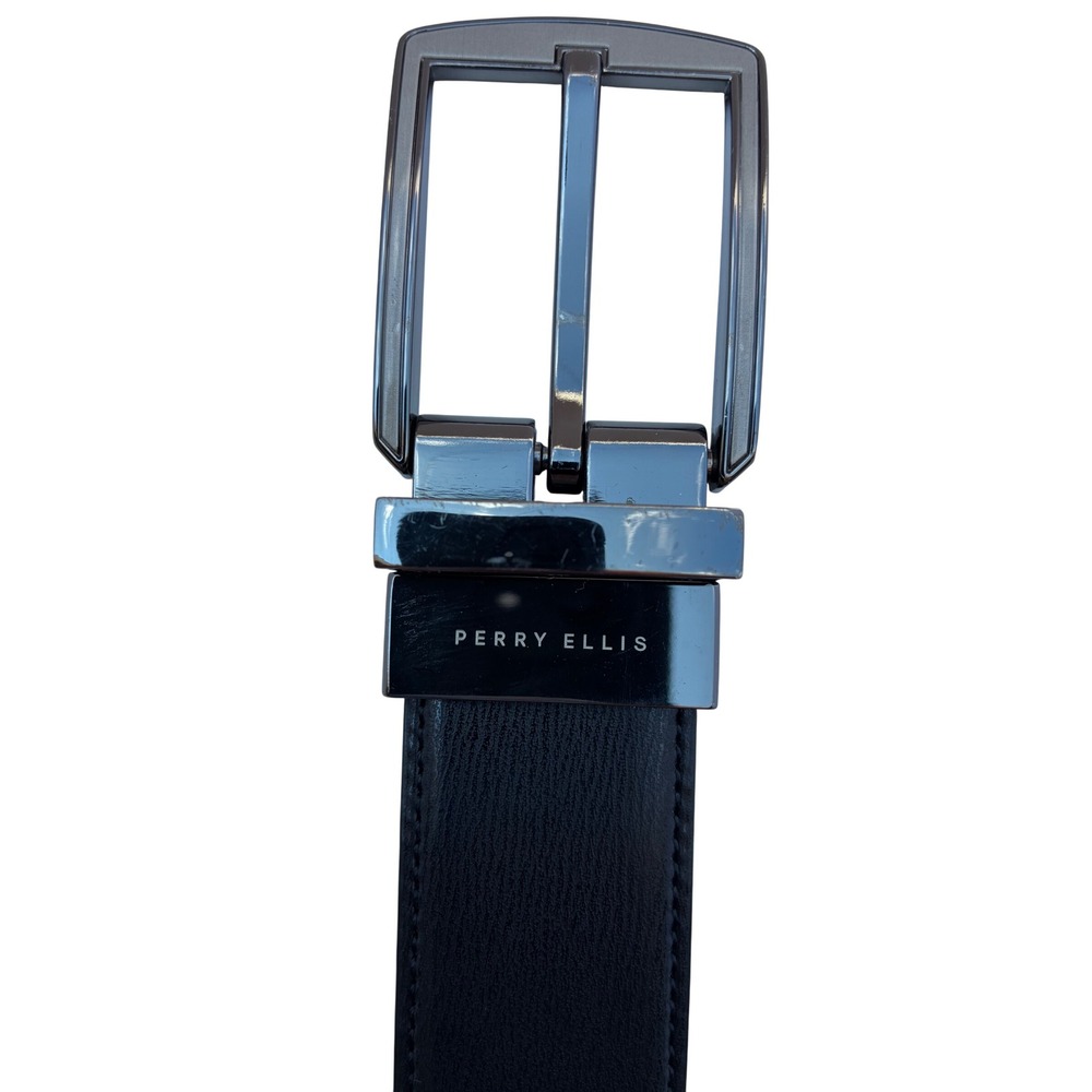 Perry Ellis Mens Reversible Leather Belt Black Brown Gunmetal Buckle 36 1P02071